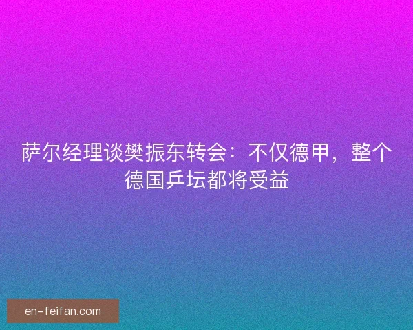 萨尔经理谈樊振东转会：不仅德甲，整个德国乒坛都将受益